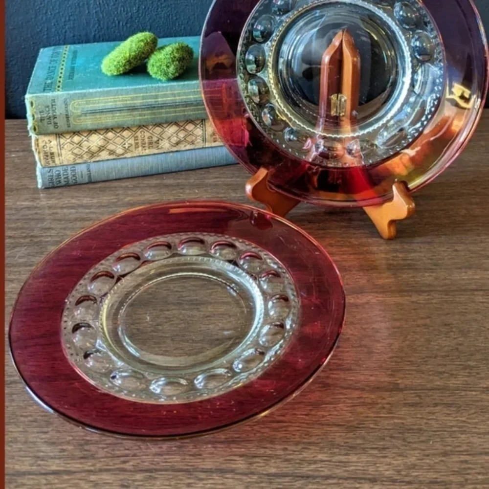 Vintage Ruby Thumbprint Salad Plates Set of 4
